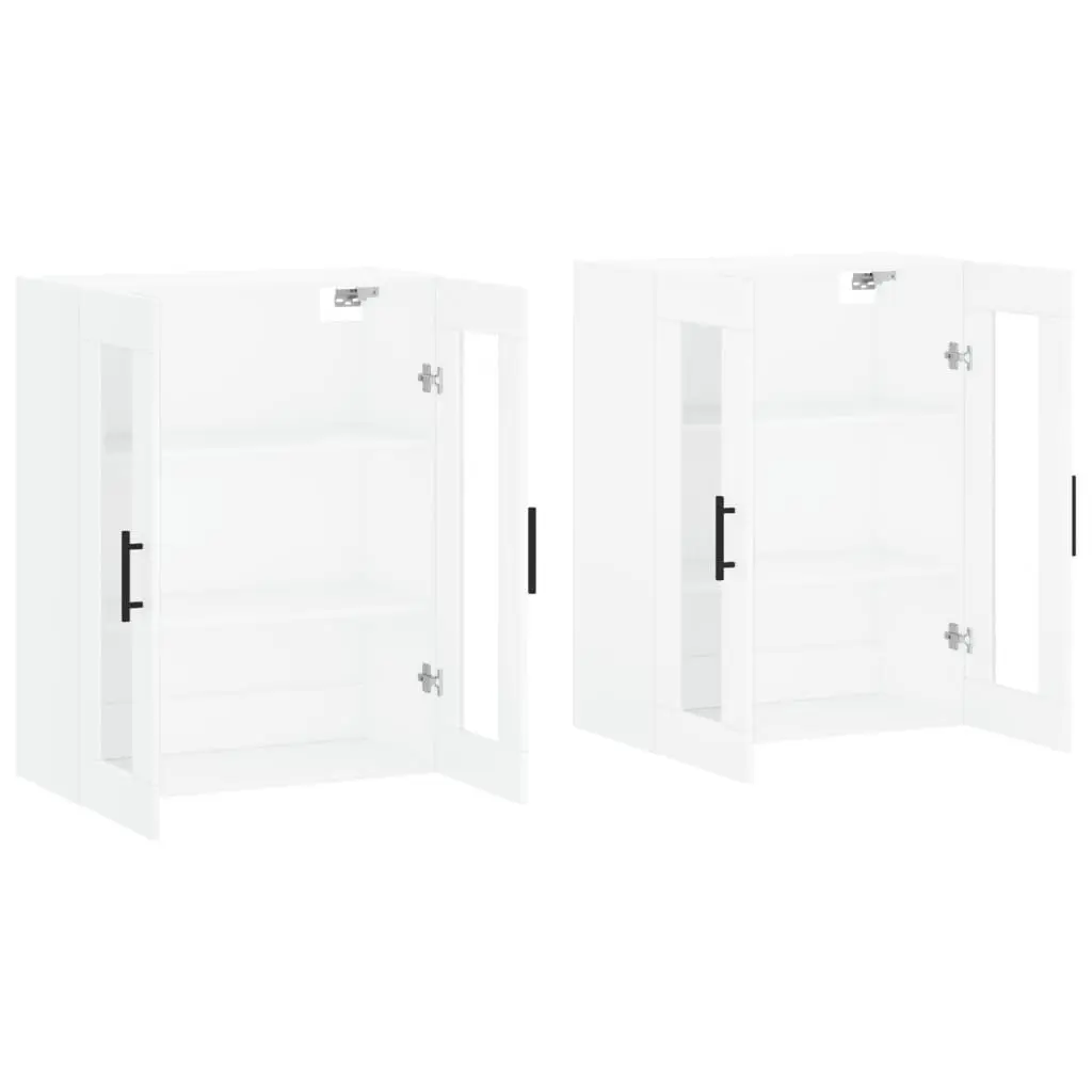 Wall Mounted Storage Cabinets Organiser 2 Piece White Glass Door