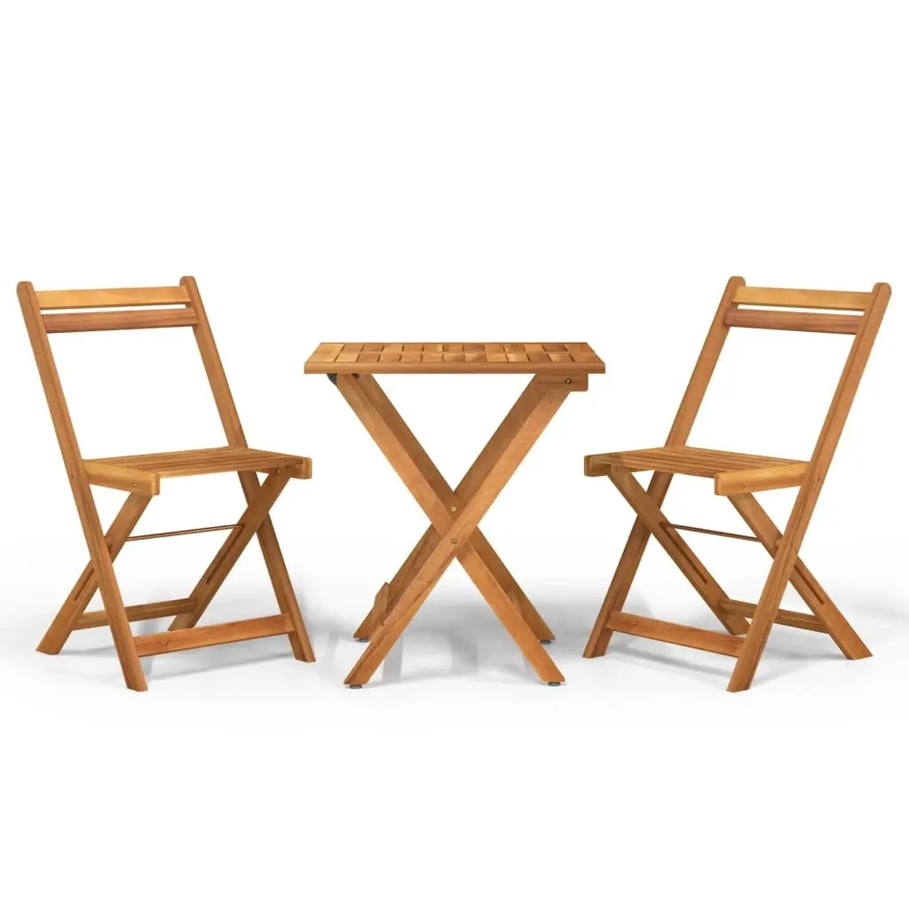 3 Piece Folding Bistro Set Outdoor Dining Furniture Solid Acacia Wood Brown