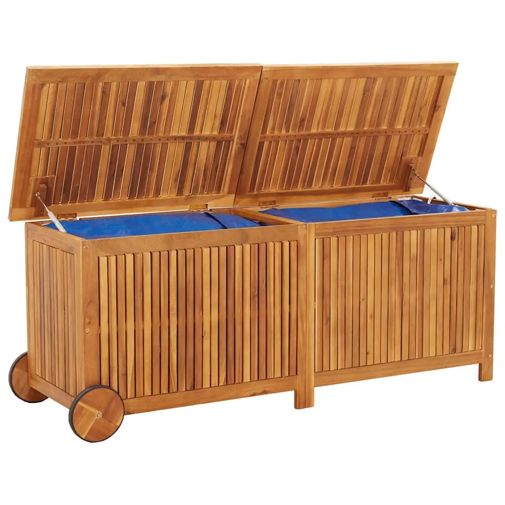 Garden Storage Box with Wheels Brown Solid Wood Outdoor Furniture 150x50x58cm