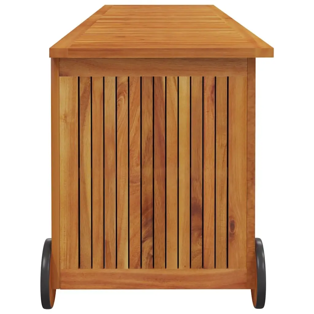 Garden Storage Box with Wheels Brown Solid Wood Outdoor Furniture 150x50x58cm