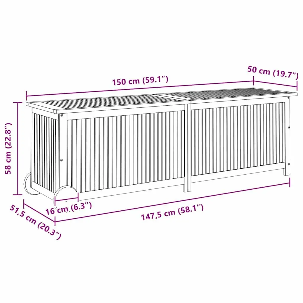 Garden Storage Box with Wheels Brown Solid Wood Outdoor Furniture 150x50x58cm
