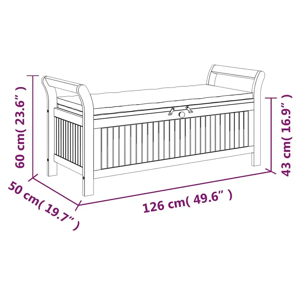 126cm Wooden Garden Bench with Storage and Cushion