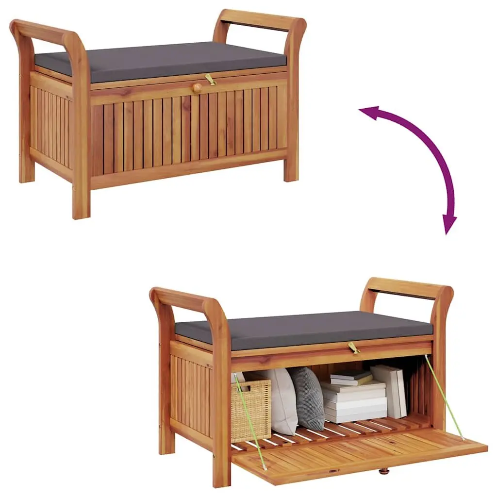 Garden Storage Bench 91cm Outdoor Seating with Cushion Solid Wood Brown
