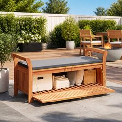 Practical Wooden Garden Bench for Storage and Comfort