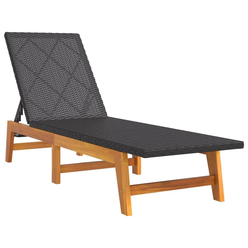 Sun Lounger Outdoor Reclining Chair with Side Table Adjustable Backrest Black