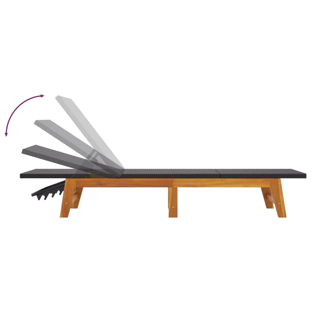 Black Rattan and Wood Sun Lounger Set