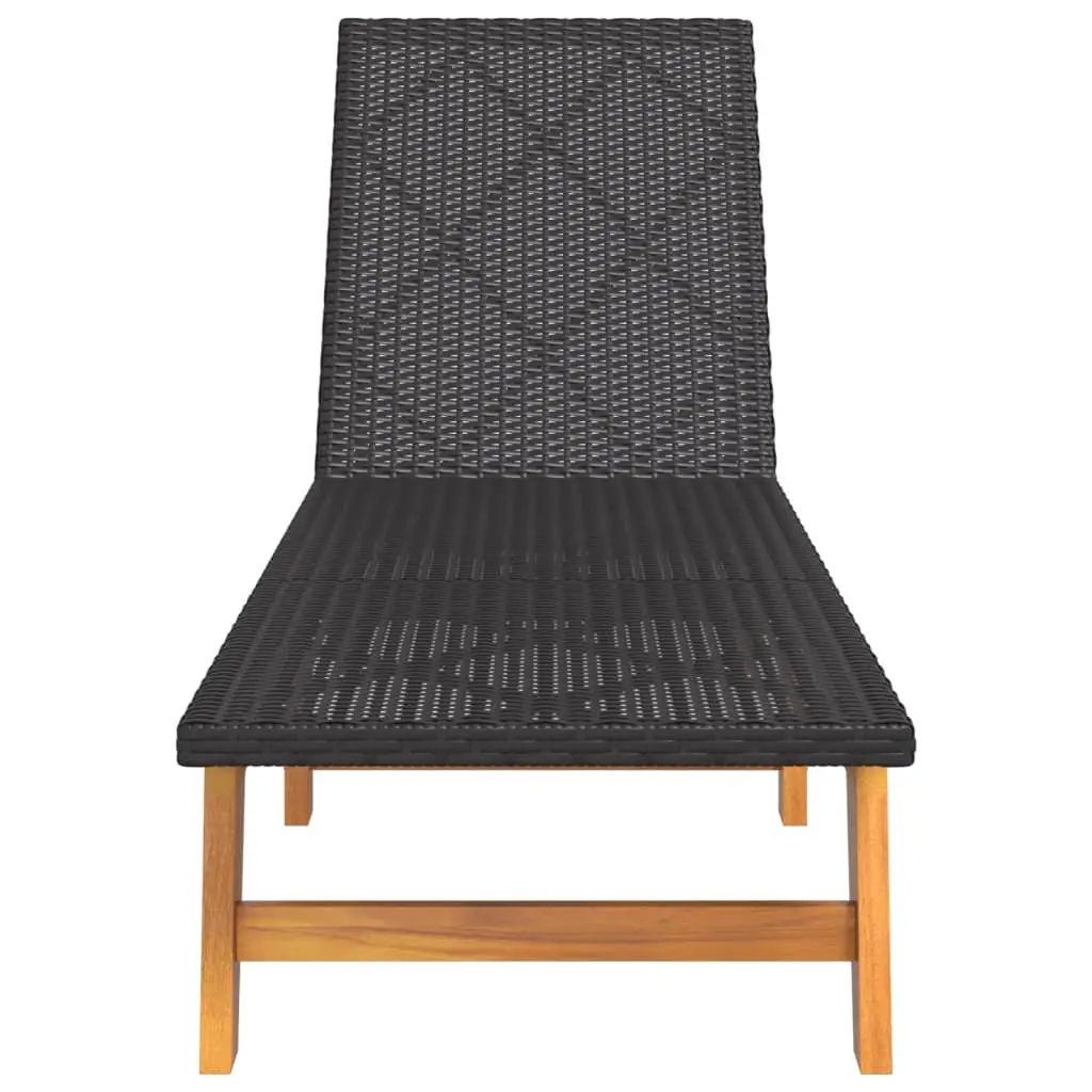 Black Rattan and Wood Sun Lounger Set