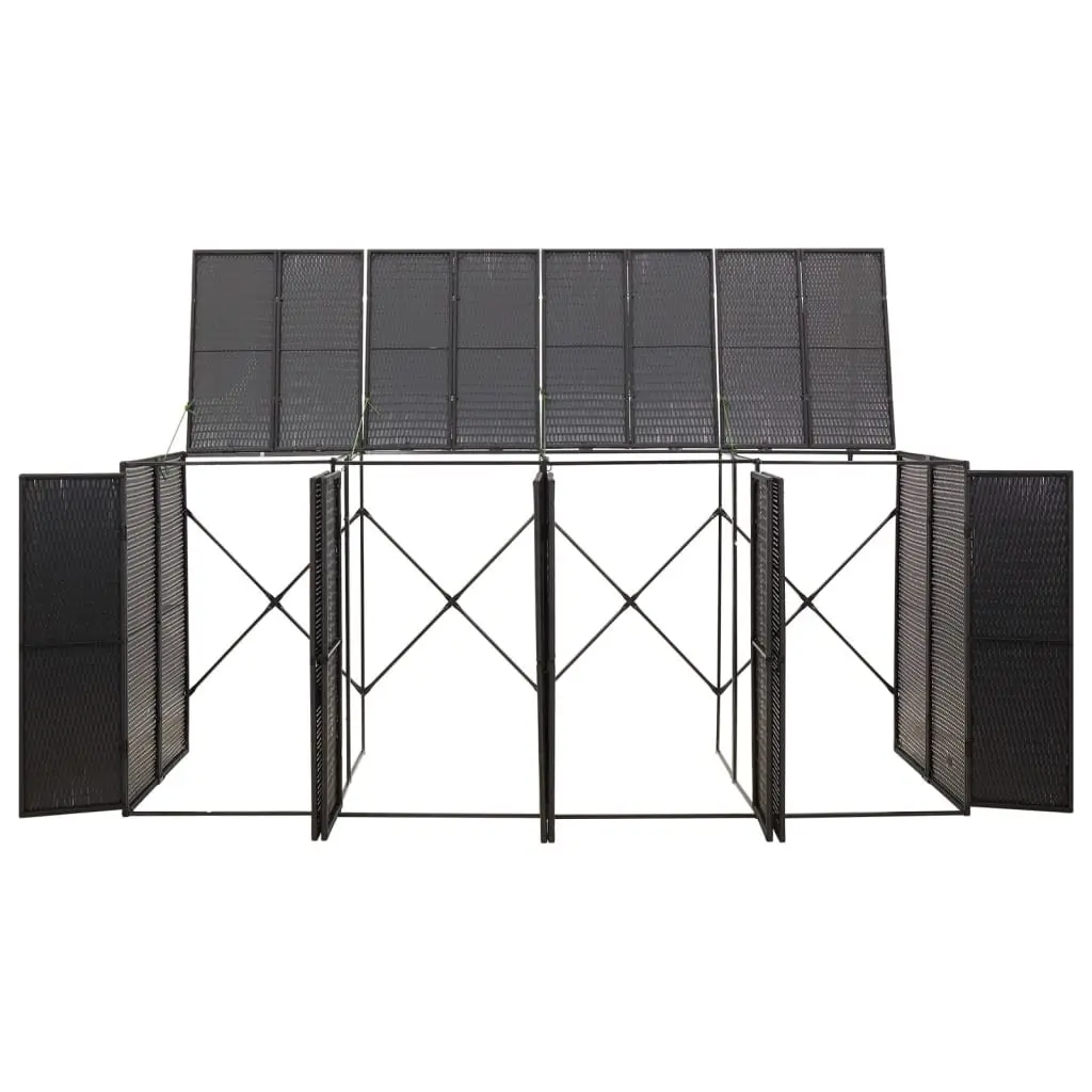 Quadruple Wheelie Bin Shed Outdoor Garden Waste Container Black 274 x 80 x 117 cm