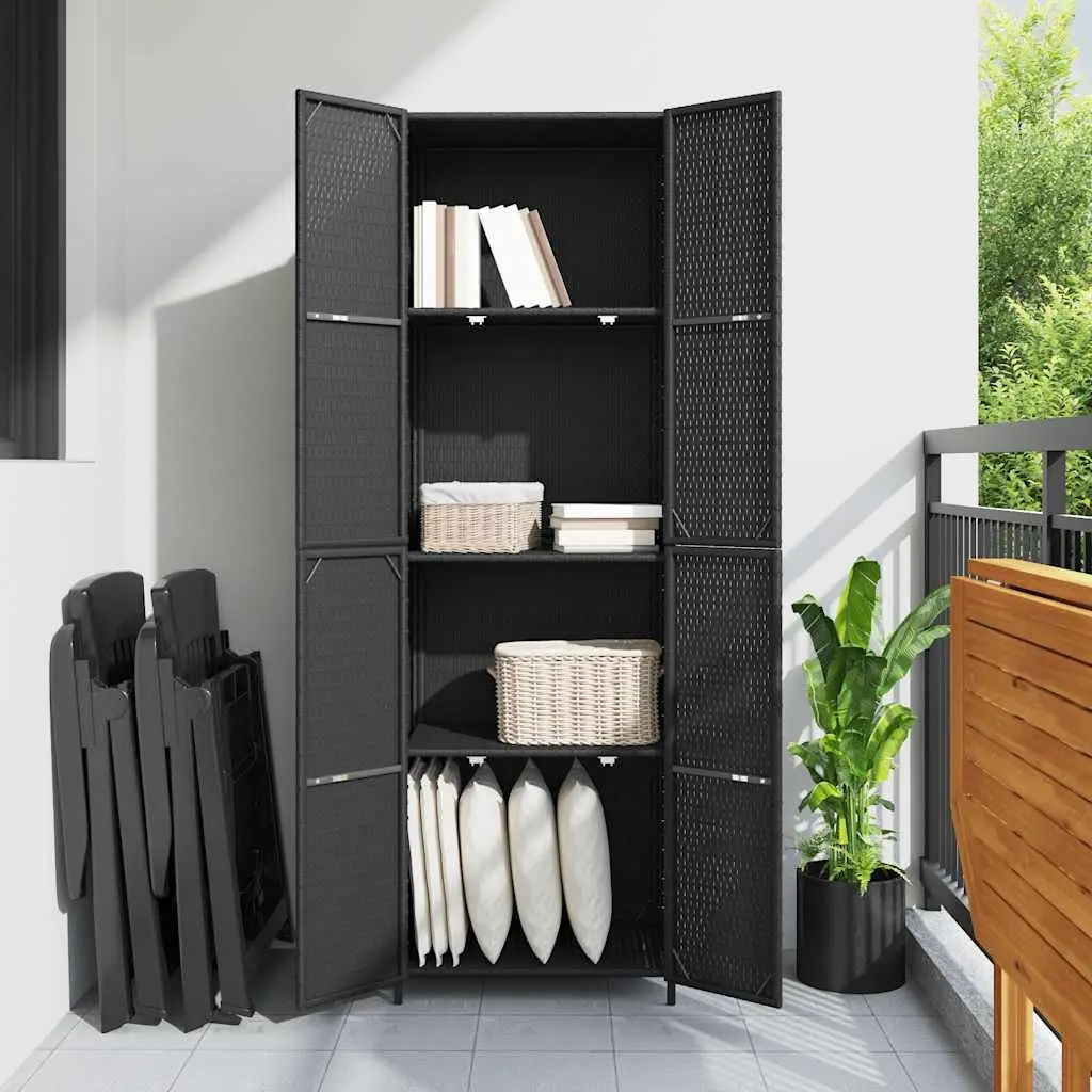 Garden Storage Cabinet Outdoor Poly Rattan Weatherproof 59x40x180cm Black
