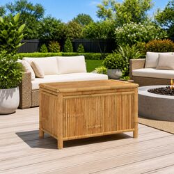 Garden Storage Box 90x52x55cm Bamboo Outdoor Bench Deck Chest Brown