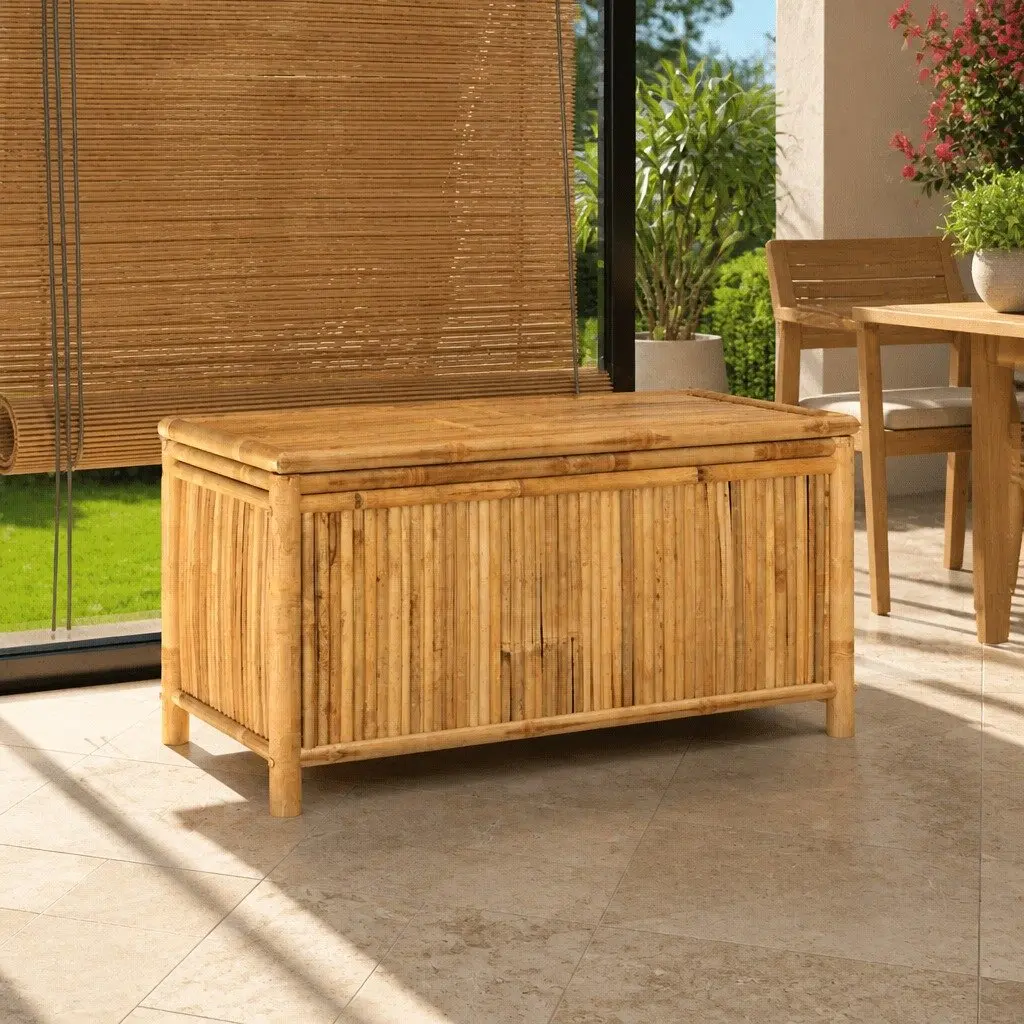 Garden Storage Box Outdoor Bench Chest 110x52x55cm Brown Bamboo