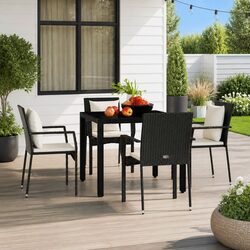 Outdoor Garden Chairs Set 4 Pieces Poly Rattan Black Cushioned Seating