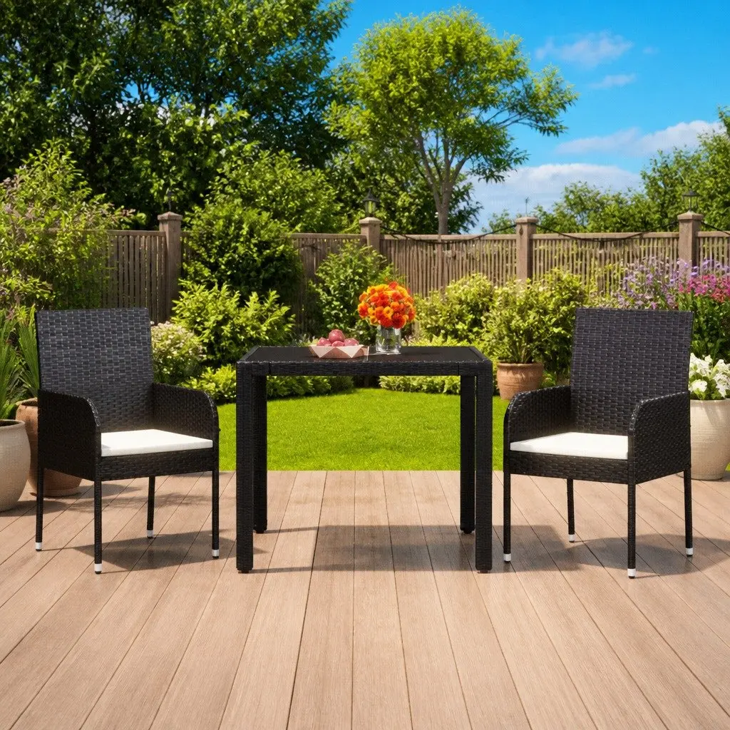 Black Garden Chairs Set with Cushions