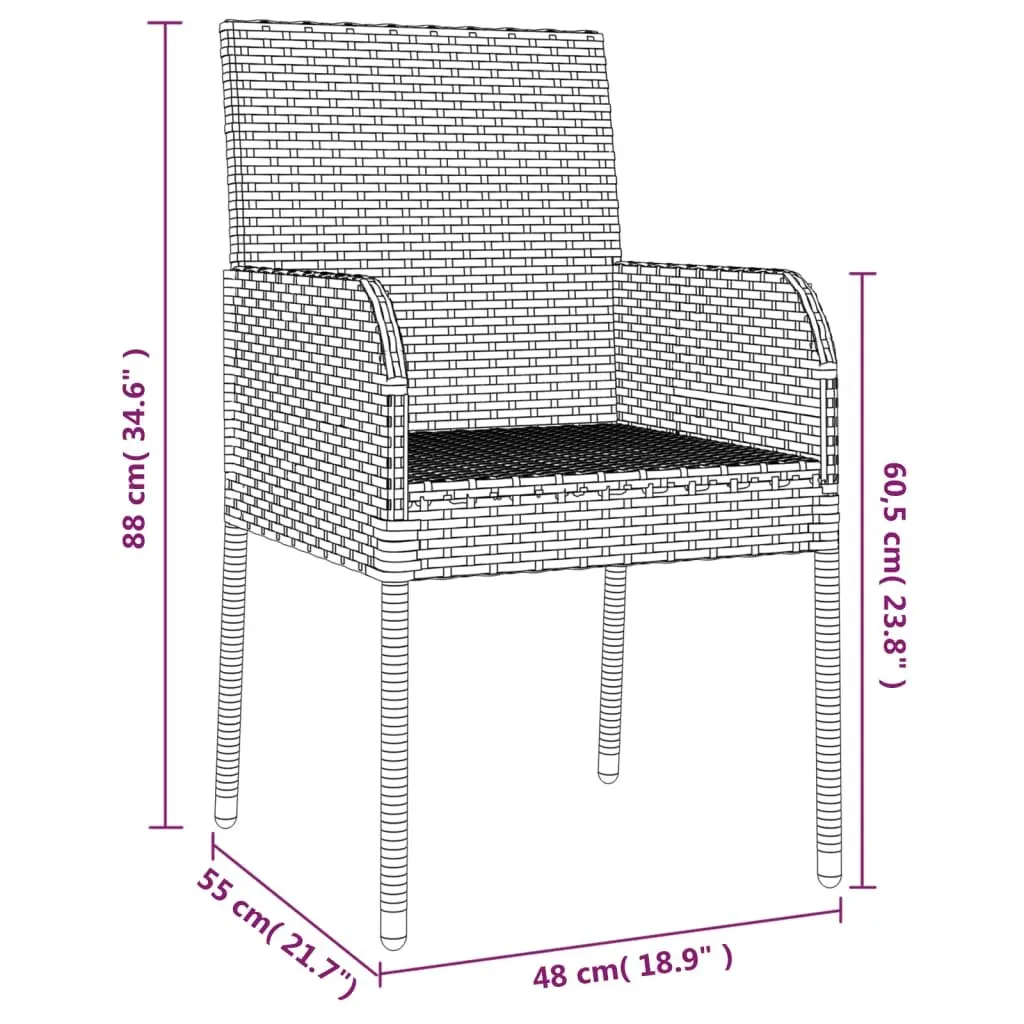 Black Garden Chairs Set with Cushions