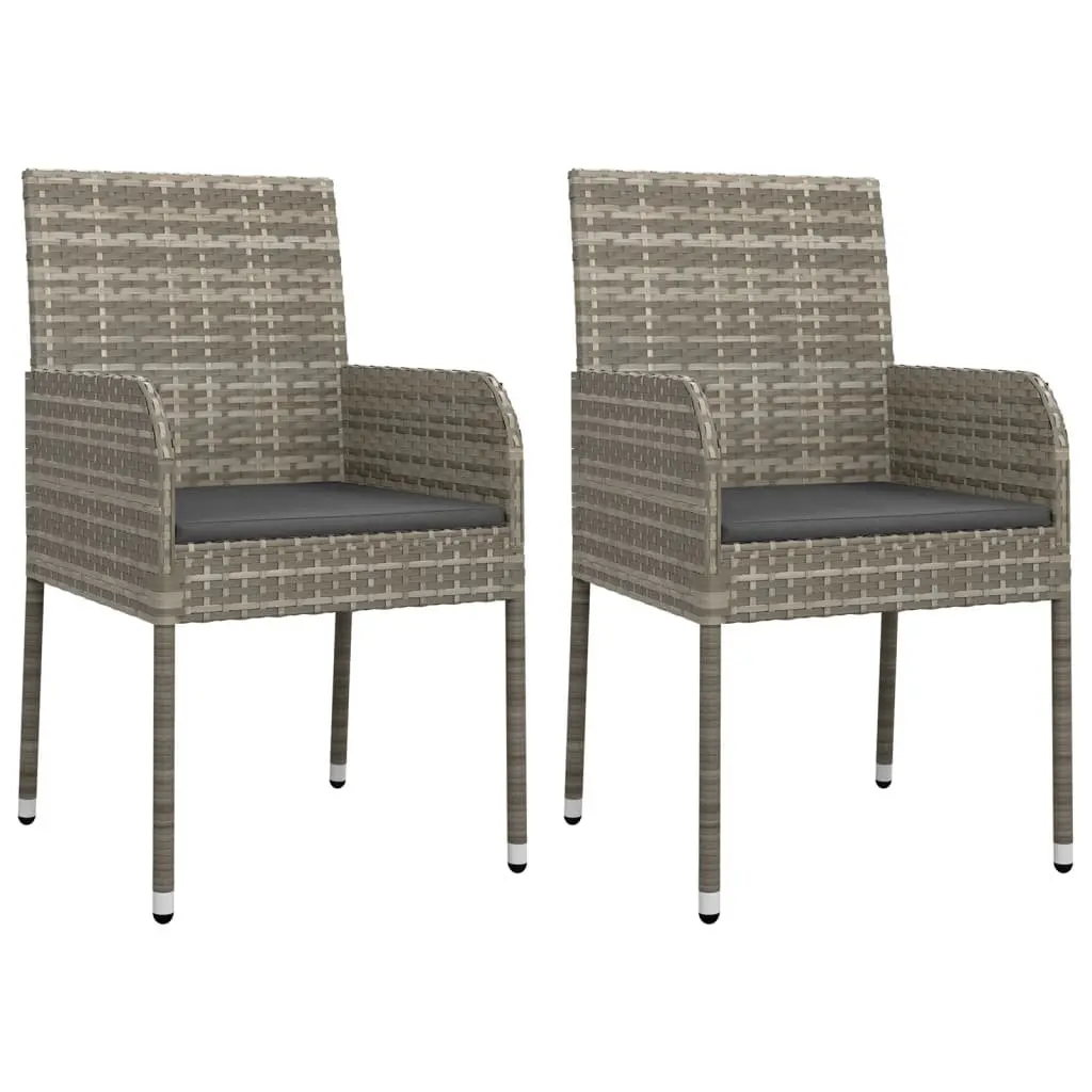 Outdoor Garden Chairs Grey Poly Rattan Set 2 pcs Cushioned Patio Seating