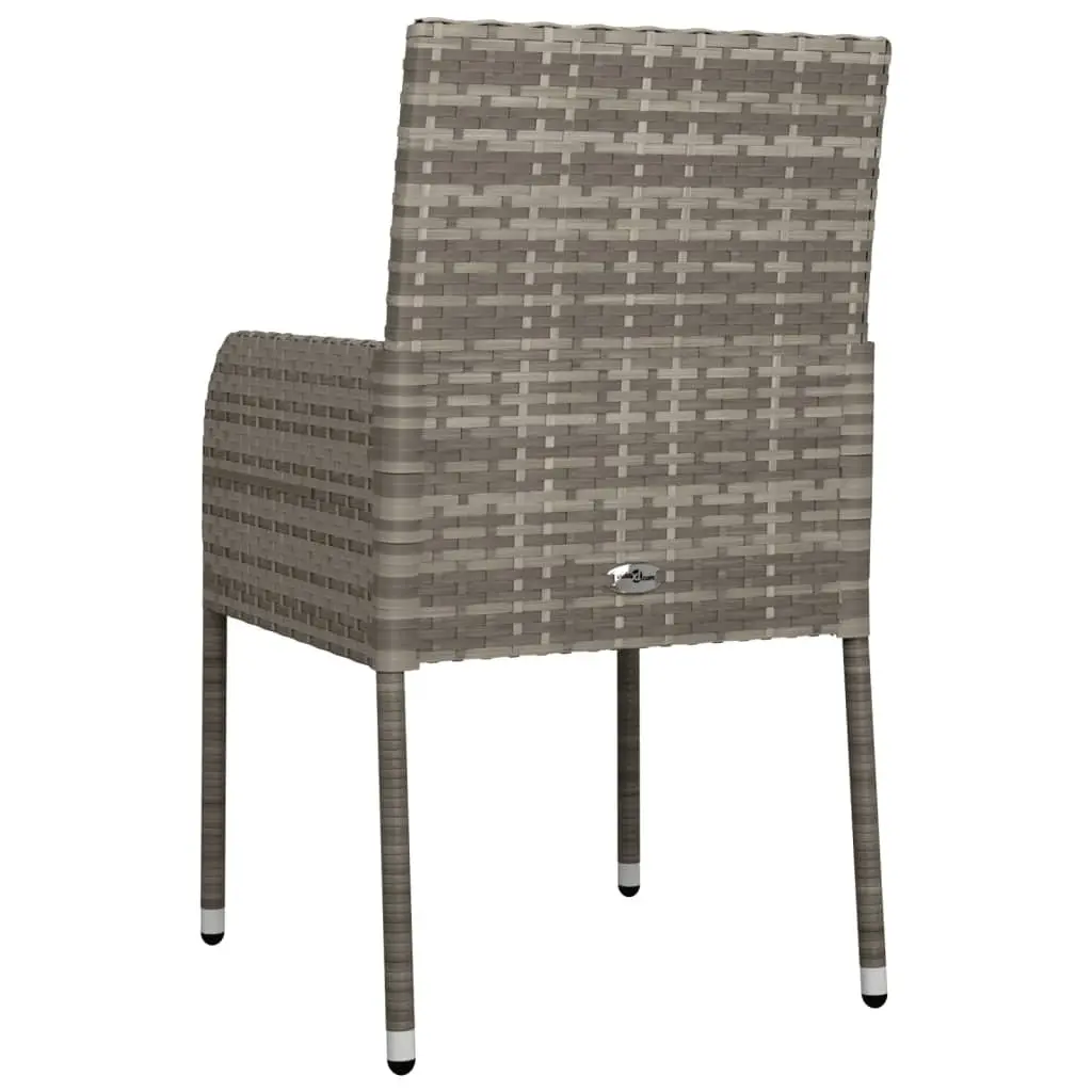 Outdoor Garden Chairs Grey Poly Rattan Set 2 pcs Cushioned Patio Seating