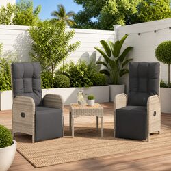 Durable Grey Outdoor Reclining Chairs Set with Cushions