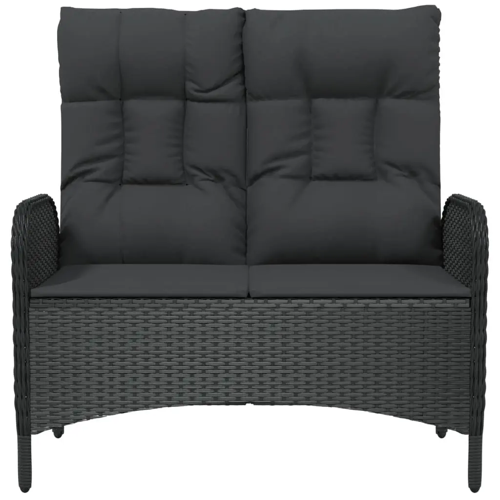 Reclining Garden Bench Outdoor Seating 107cm Black Poly Rattan Cushions