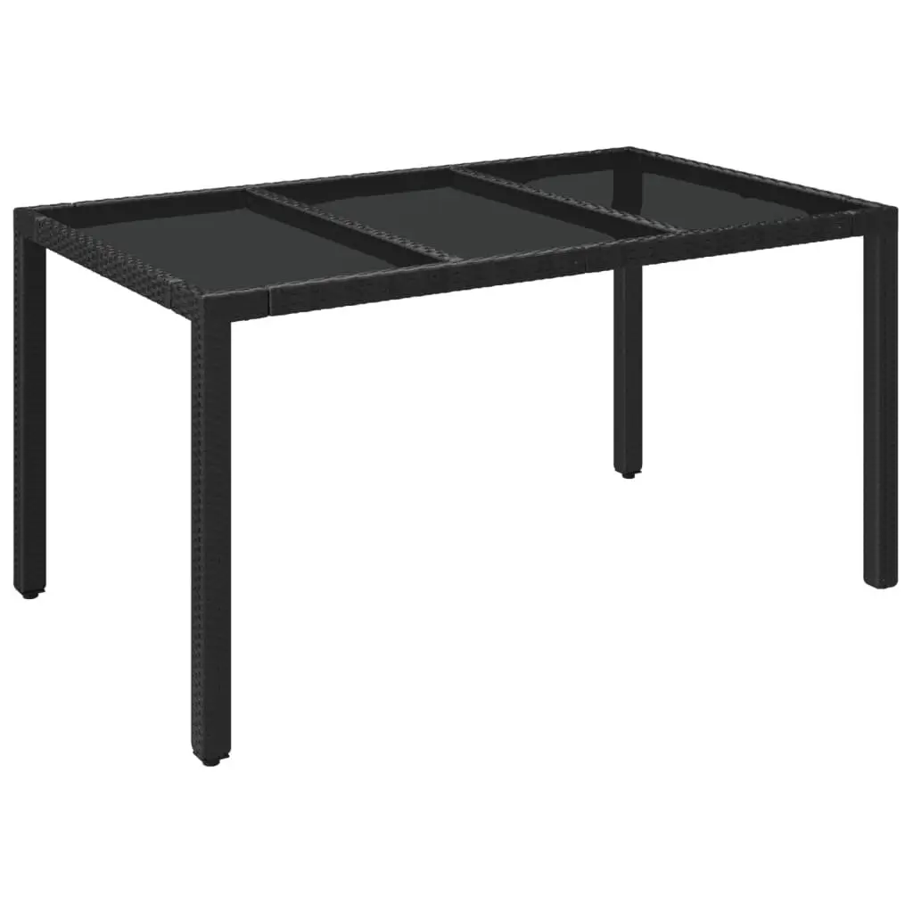 Outdoor Garden Table Tempered Glass Top Black Poly Rattan Patio Furniture