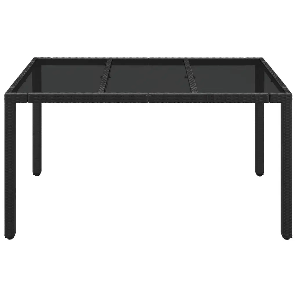 Outdoor Garden Table Tempered Glass Top Black Poly Rattan Patio Furniture