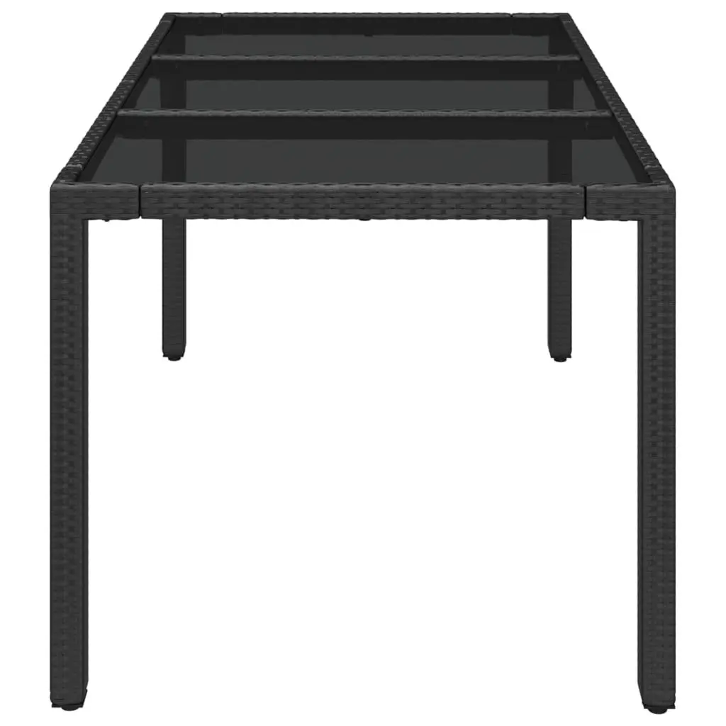 Outdoor Garden Table Tempered Glass Top Black Poly Rattan Patio Furniture