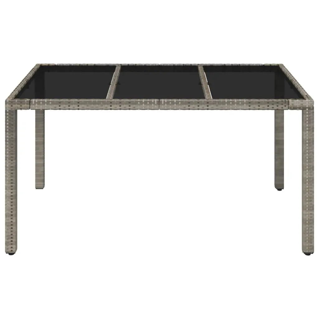 Garden Table Grey Poly Rattan Outdoor Furniture Tempered Glass Top 150cm x 90cm x 75cm