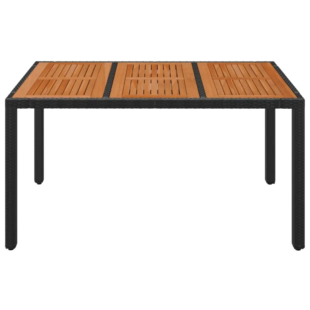 Garden Table Outdoor Patio Furniture 150x90x75cm Poly Rattan Black Wooden Top