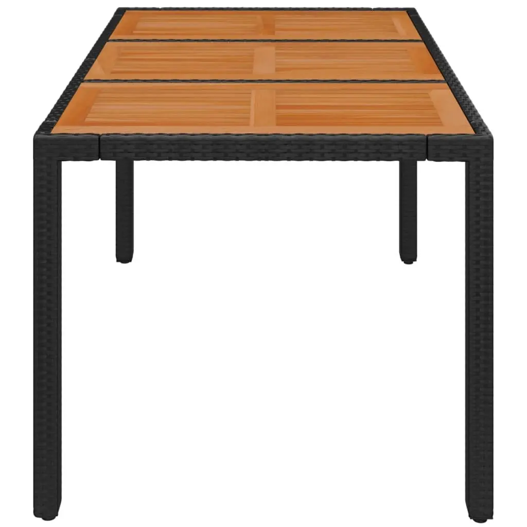 Garden Table Outdoor Patio Furniture 150x90x75cm Poly Rattan Black Wooden Top