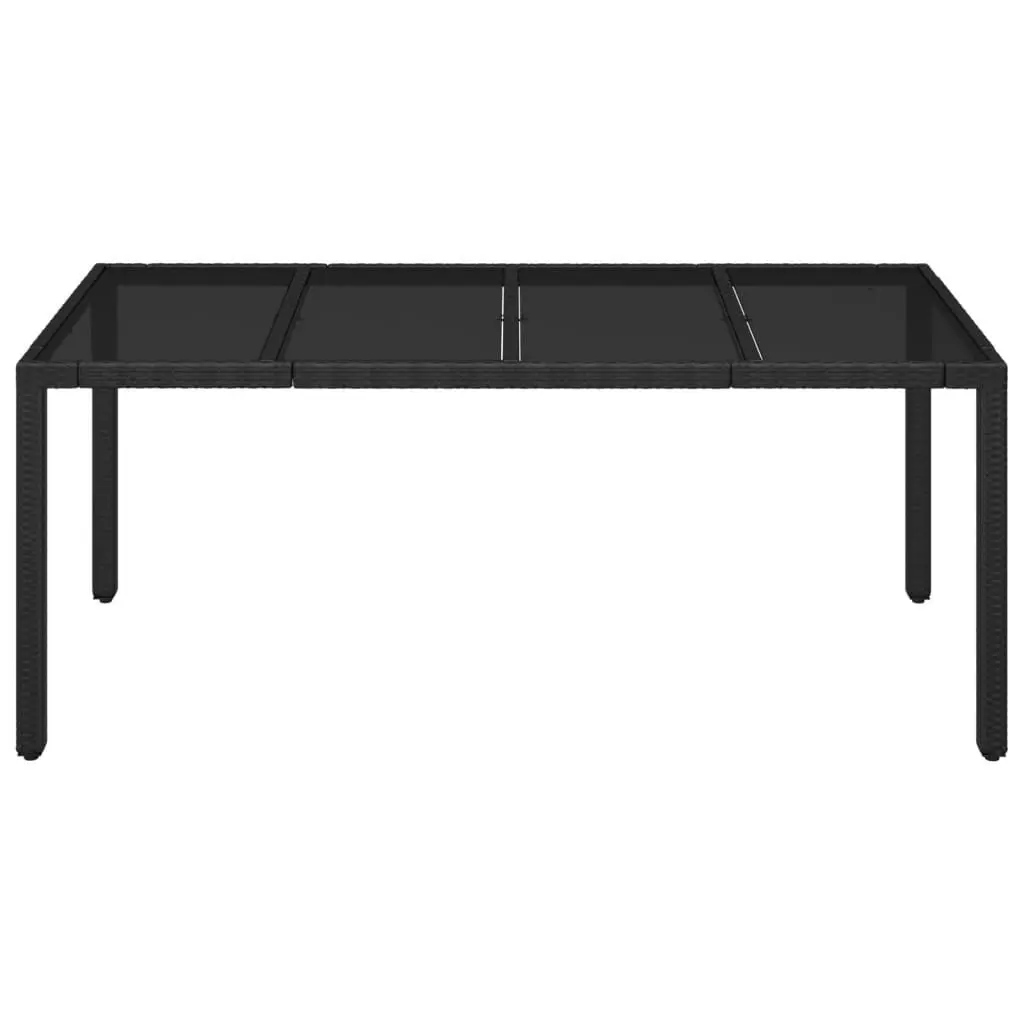 Outdoor Garden Table Black Poly Rattan Glass Top 190x90cm