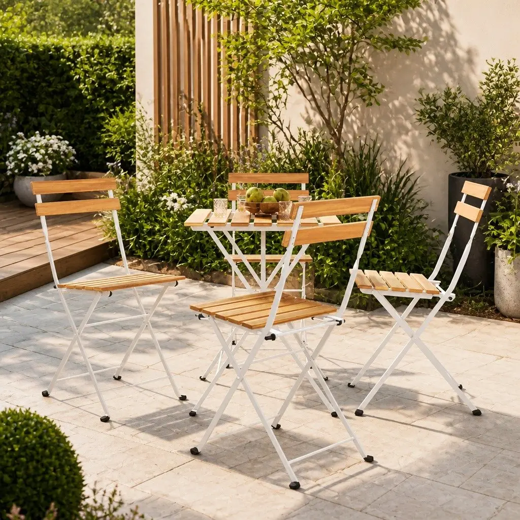 Folding Bistro Chairs 4 pcs Outdoor Garden Seating Acacia Wood Steel Frame