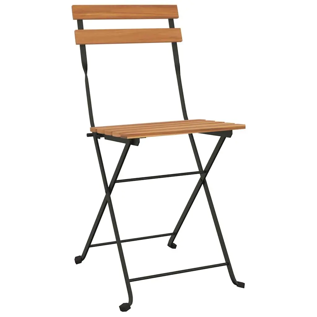 Folding Bistro Chairs Outdoor Seating Teak Wood Steel Brown