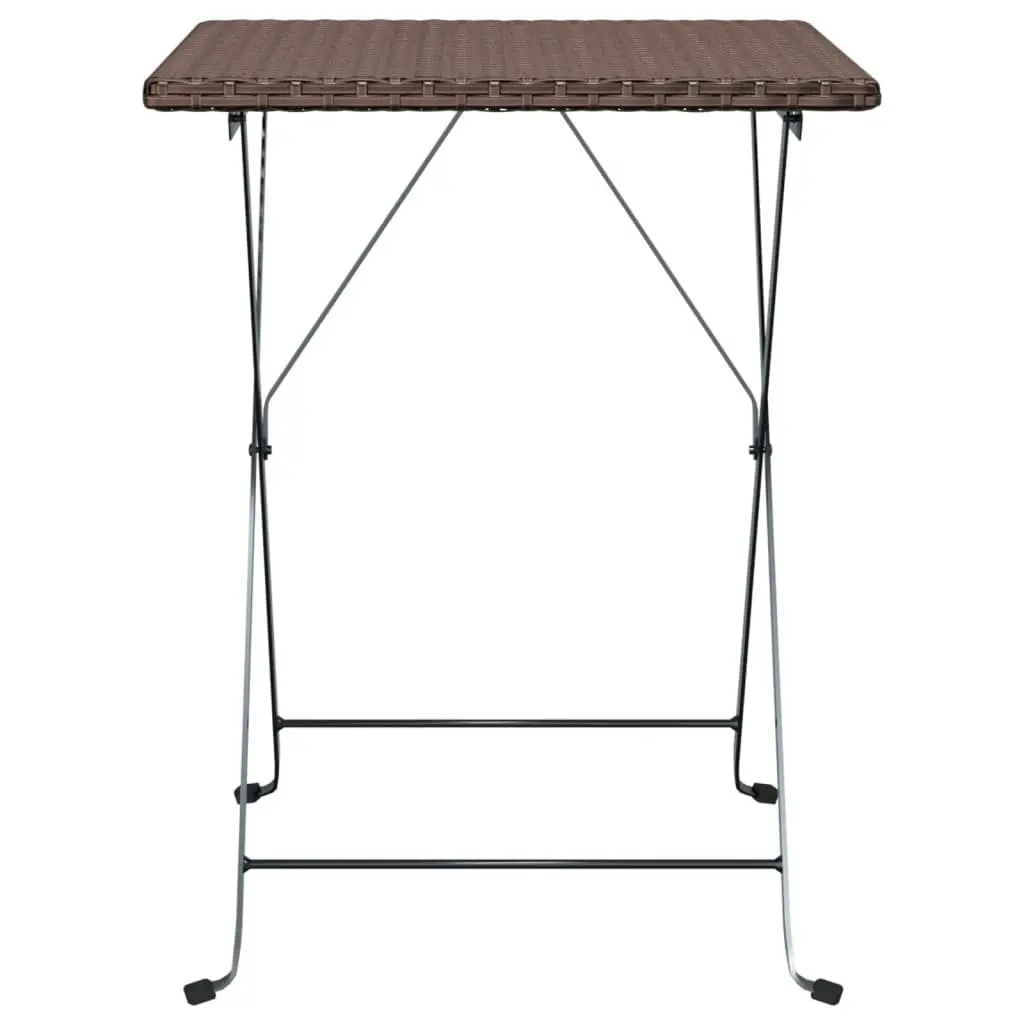 Folding Bistro Table Outdoor Garden Patio Furniture Brown Poly Rattan Steel 55 x 54 x 71 cm