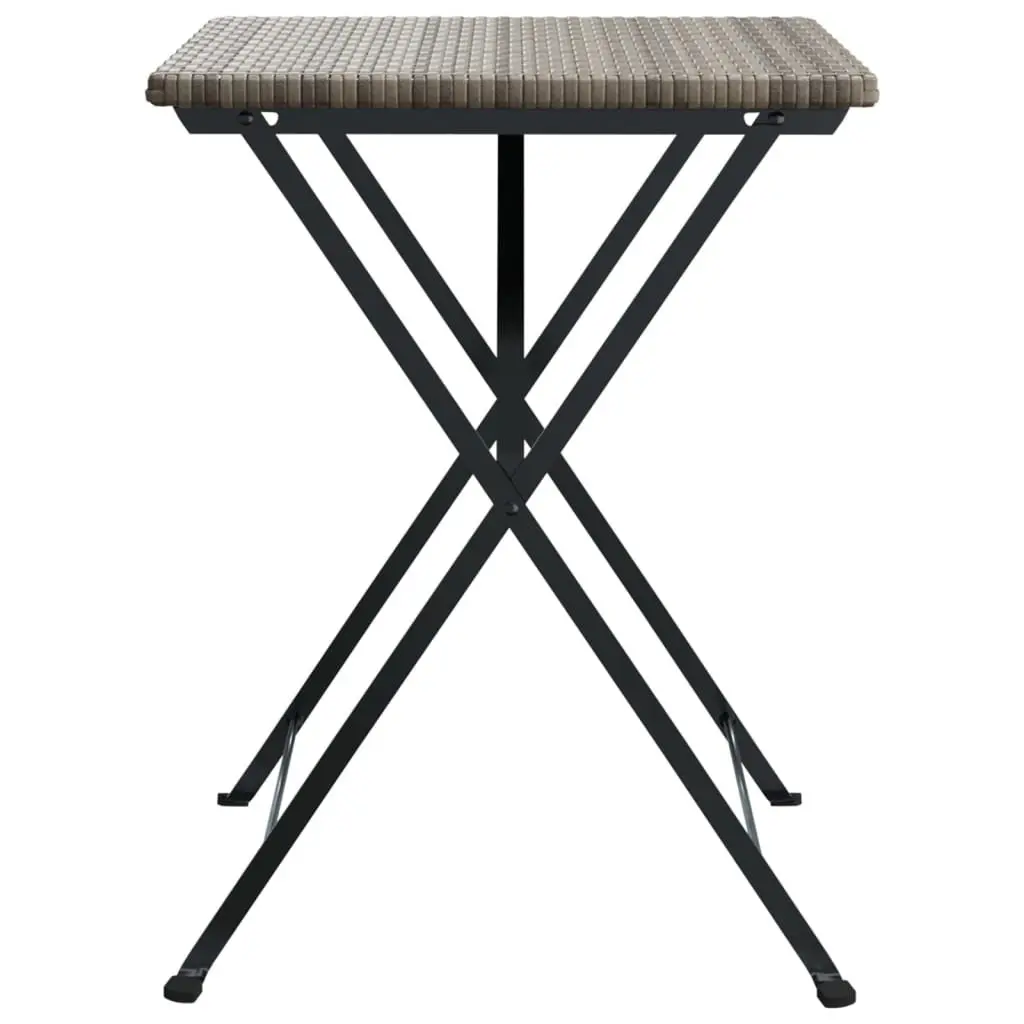 Folding Bistro Table Grey Outdoor Garden Patio Furniture Poly Rattan Steel Frame