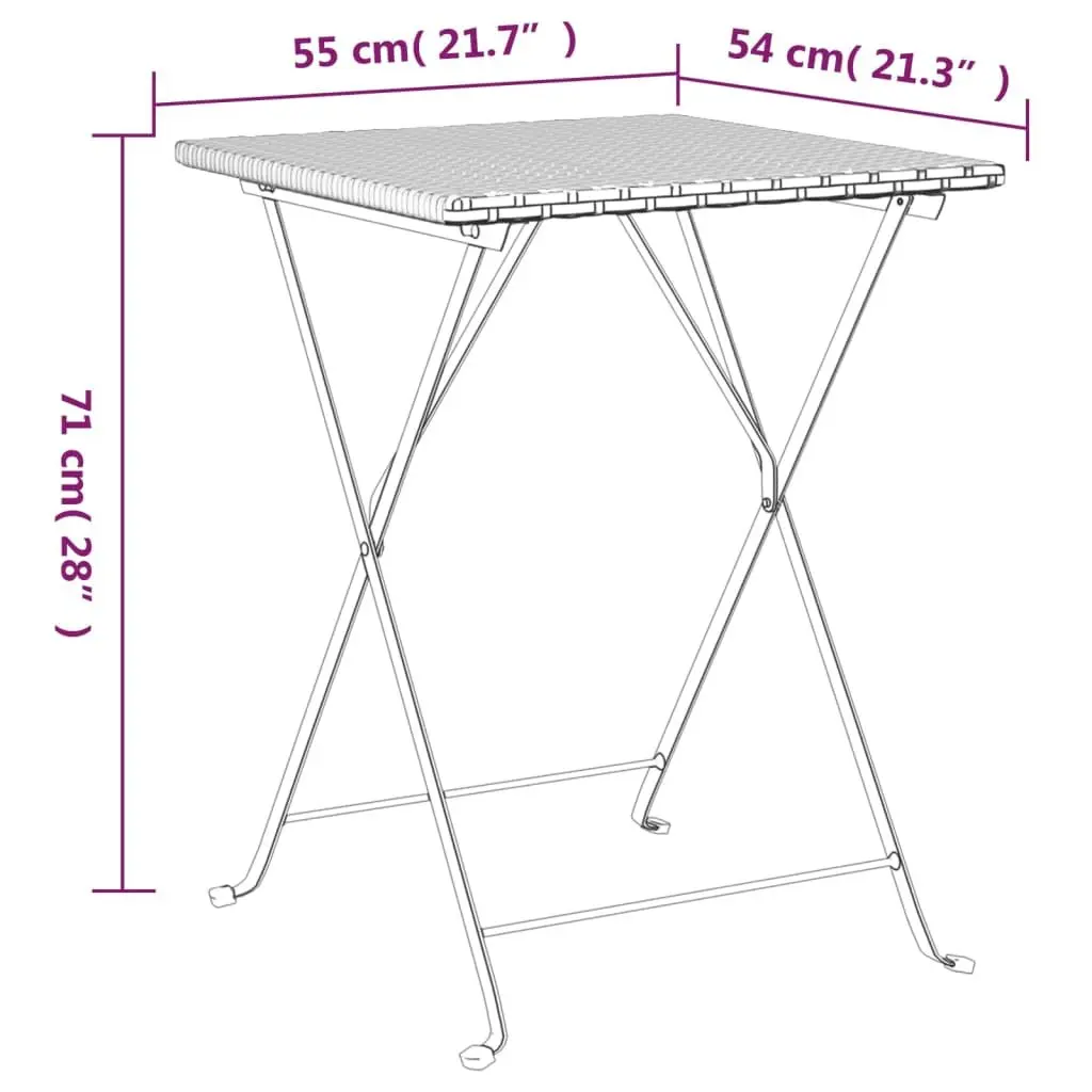 Folding Bistro Table Grey Outdoor Garden Patio Furniture Poly Rattan Steel Frame