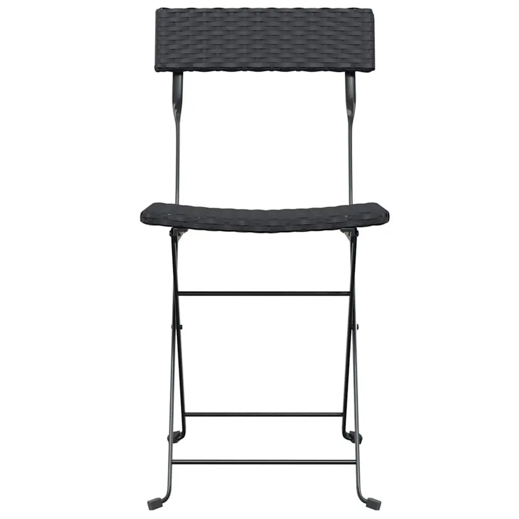 Folding Bistro Chair Outdoor Garden Seating Black Poly Rattan Steel Frame 2 Piece Set