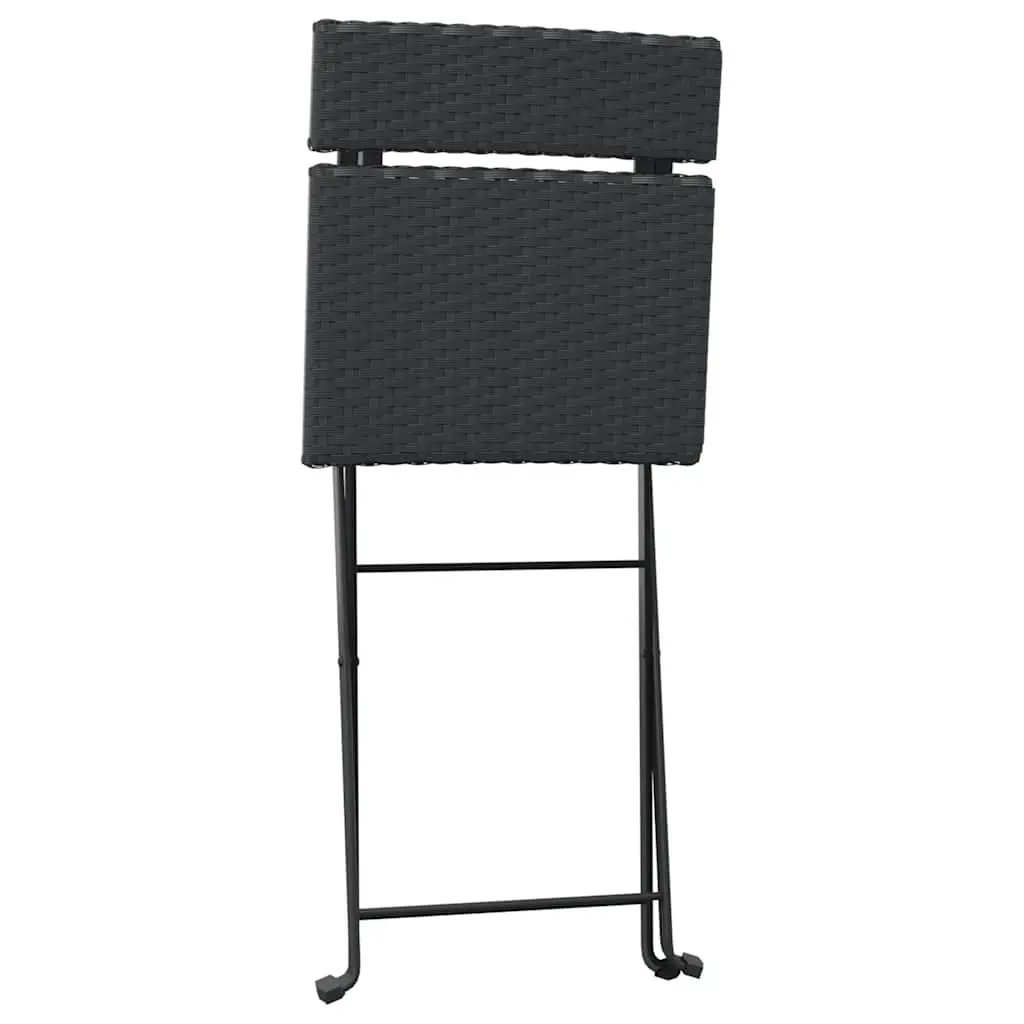 Folding Bistro Chair Outdoor Garden Seating Black Poly Rattan Steel Frame 2 Piece Set