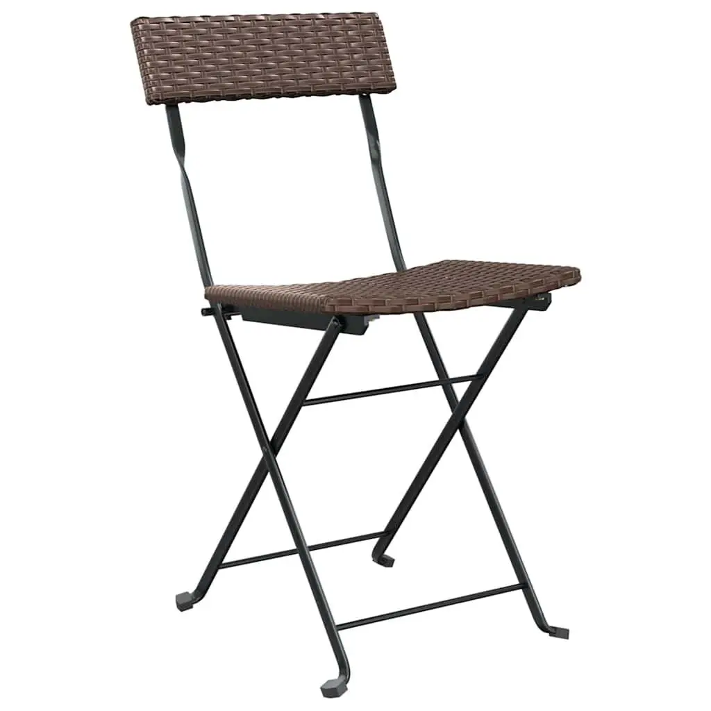 Folding Bistro Chairs Outdoor Garden Seating 2 Piece Brown PE Rattan Steel Frame