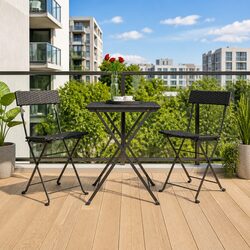 3 Piece Folding Bistro Set Black Outdoor Garden Patio Dining Furniture Rattan