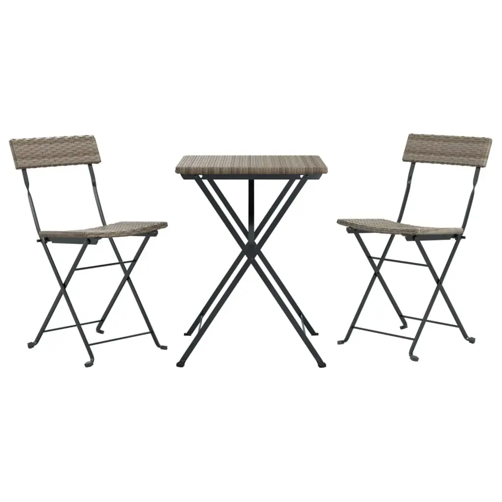 Folding Bistro Set 3 Piece Outdoor Dining Table Grey Poly Rattan Garden Patio