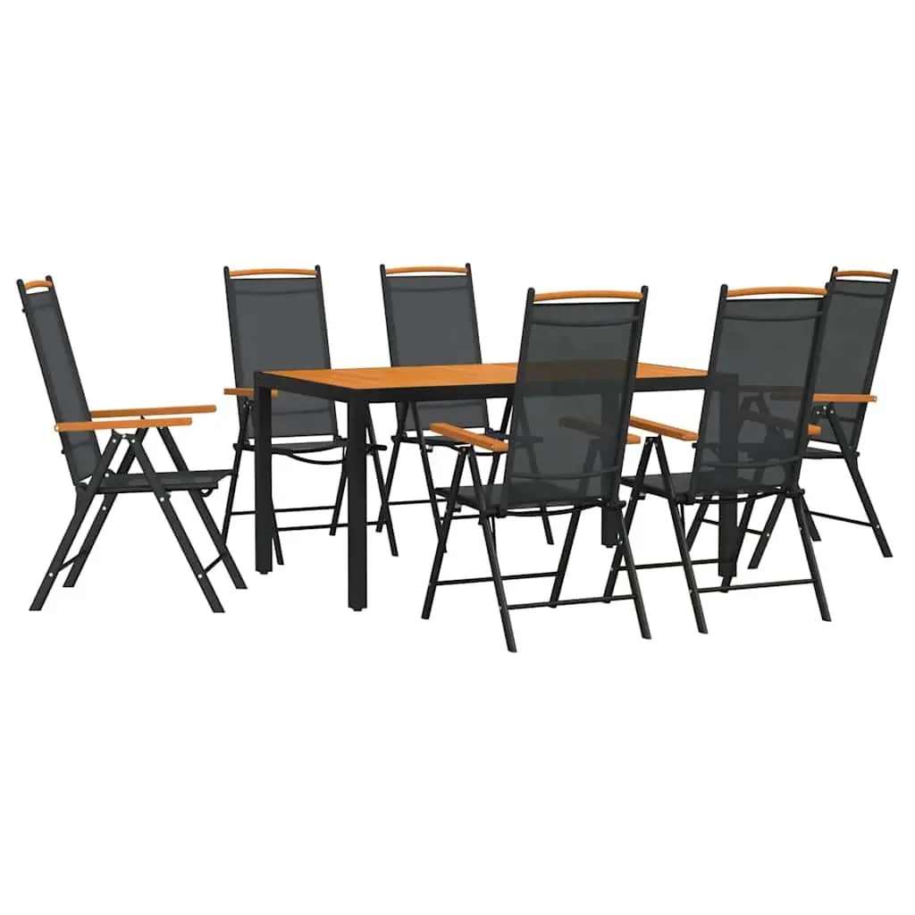 7 Piece Garden Dining Set Outdoor Furniture Patio Table Black Textilene Chairs