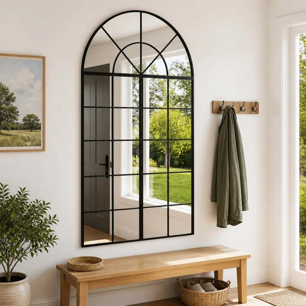 Wall Mirror Arch Black 80x140 cm Iron Frame Glass Decor