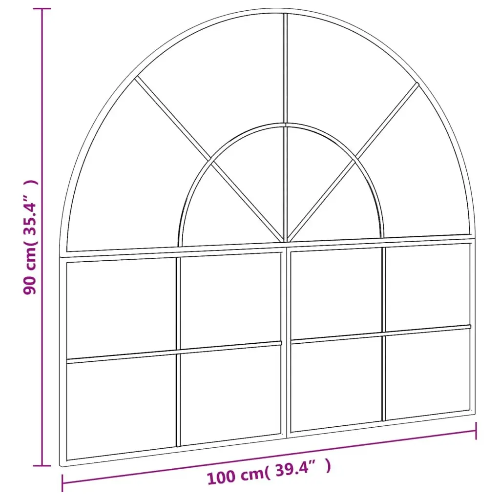 Wall Mirror Black Arch Iron Frame 100x90 cm Bedroom Hallway Bathroom Decor