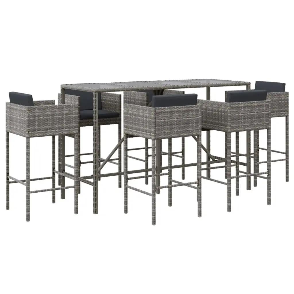 Garden Bar Set 7 Piece Outdoor Patio Furniture Cushioned Grey Rattan Stools