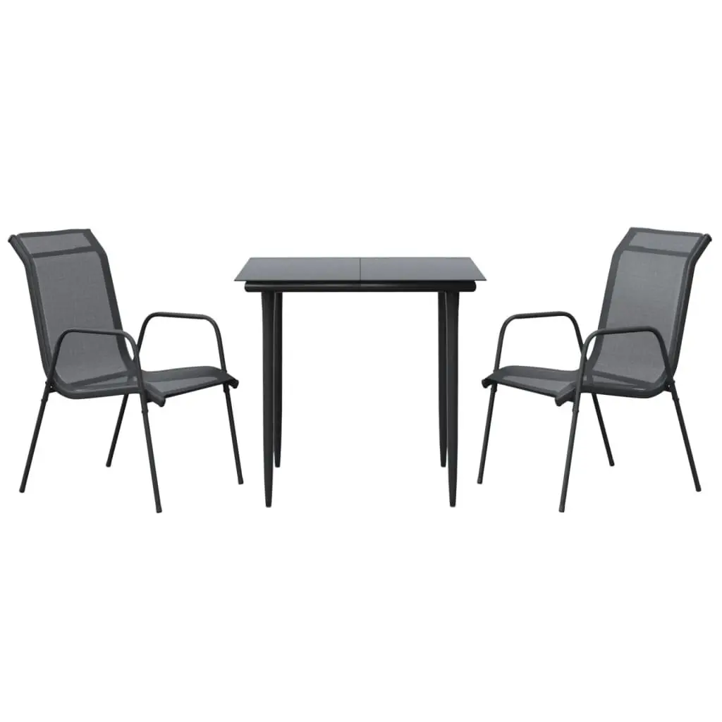Outdoor Furniture Set 3 Piece Dining Garden Black Steel Textilene Chairs Table