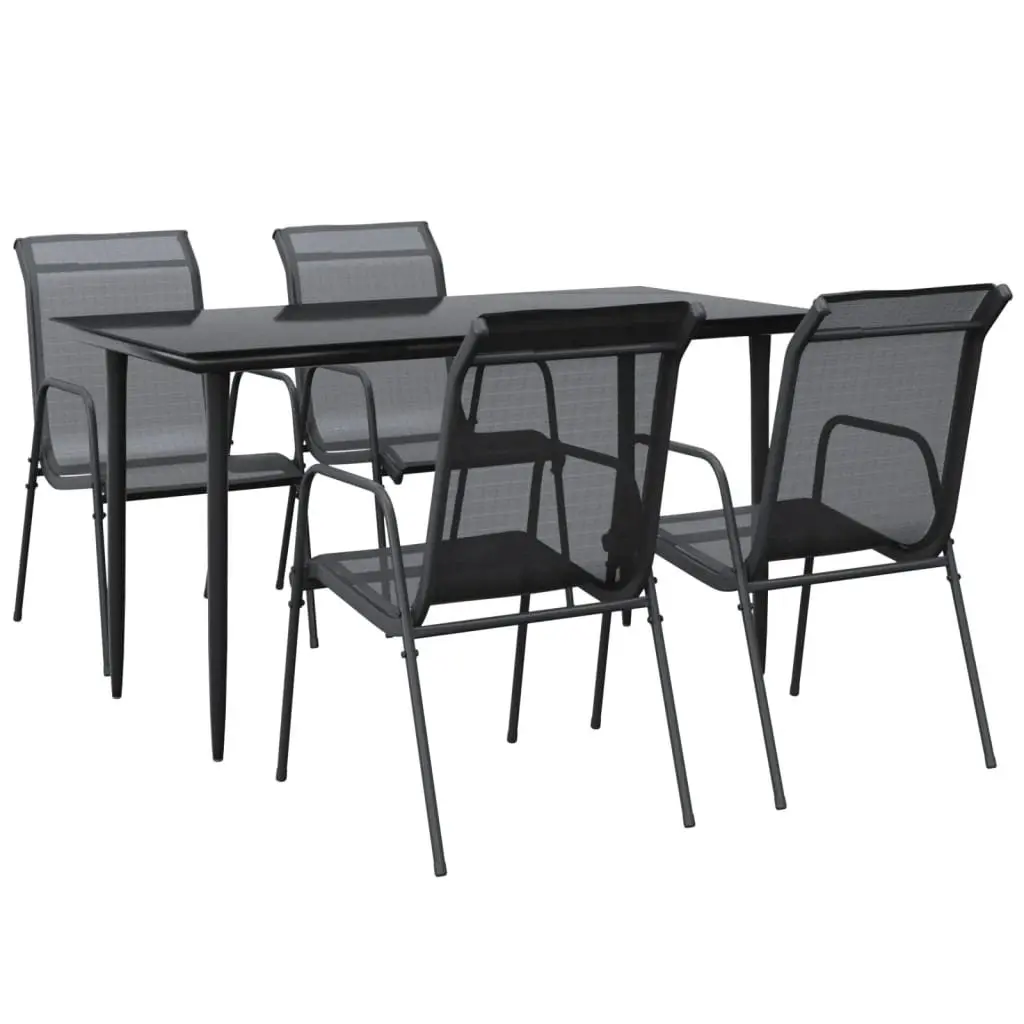 Outdoor Dining Set 5 Piece Garden Furniture Black Steel Textilene Chairs Table