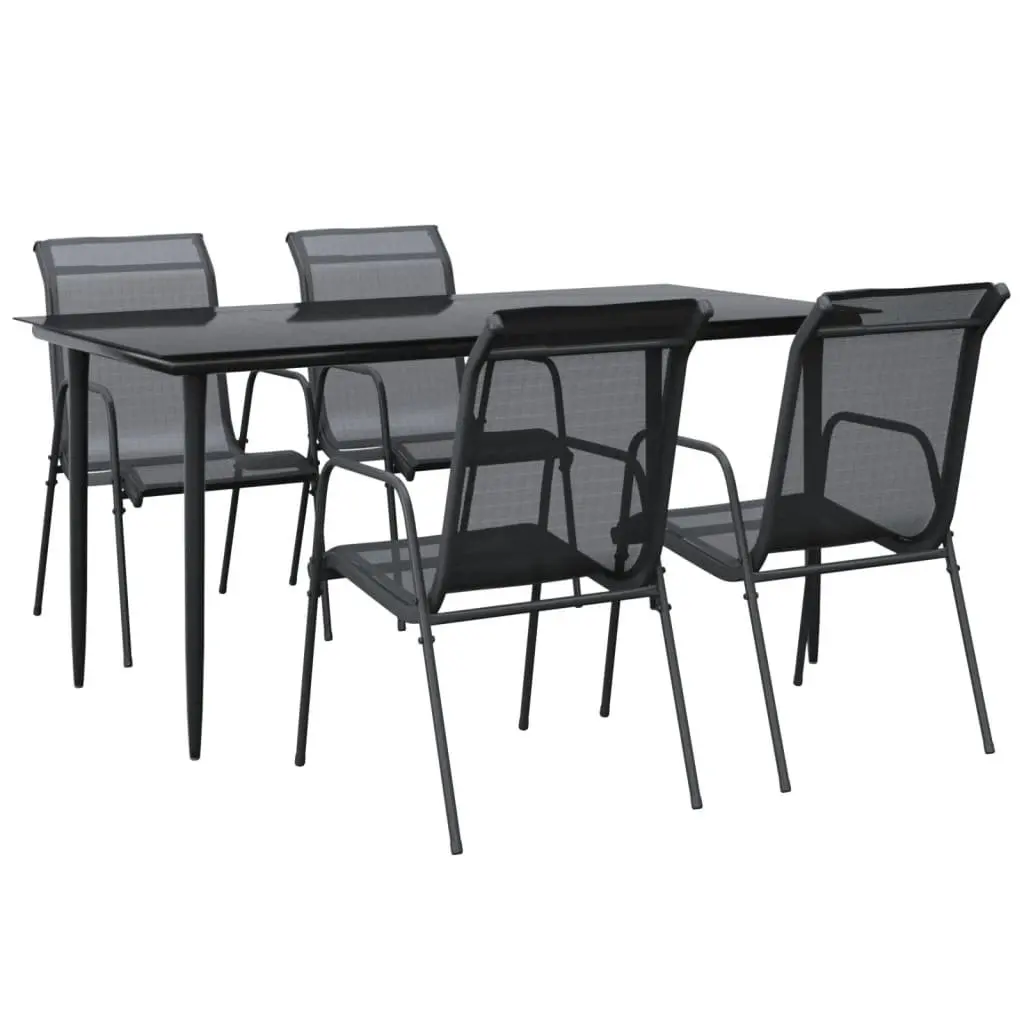 Outdoor Dining Set 5 Piece Garden Furniture Black Steel Textilene Chairs Table