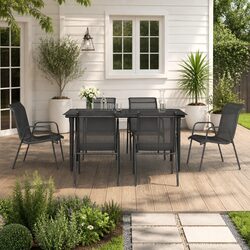 Comfortable 7 Piece Black Steel Outdoor Dining Set