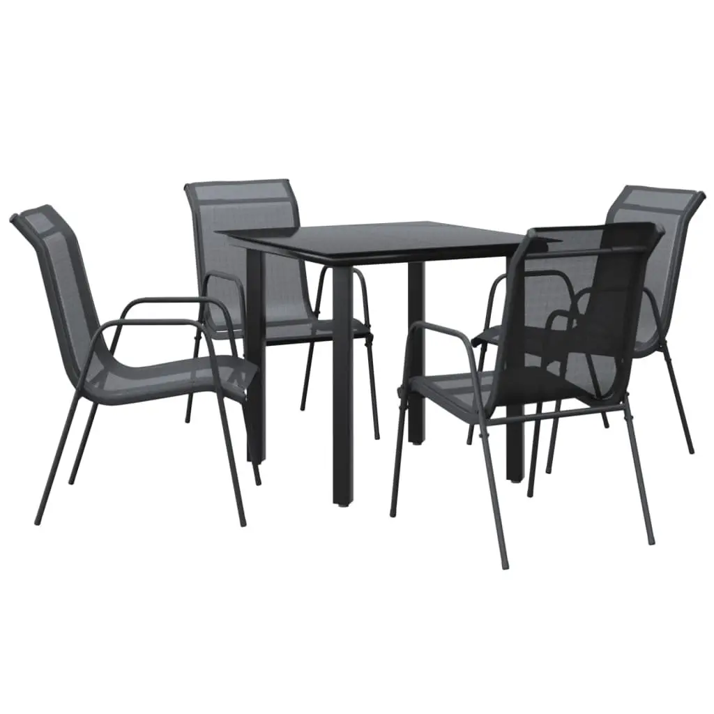 Garden Dining Set 5 Piece Patio Black Steel Textilene Chairs Table Outdoor