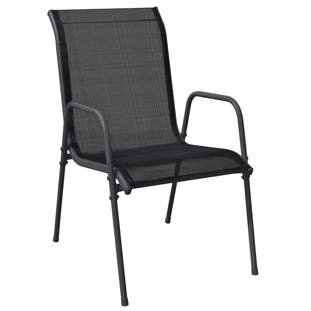 Garden Dining Set 5 Piece Patio Black Steel Textilene Chairs Table Outdoor