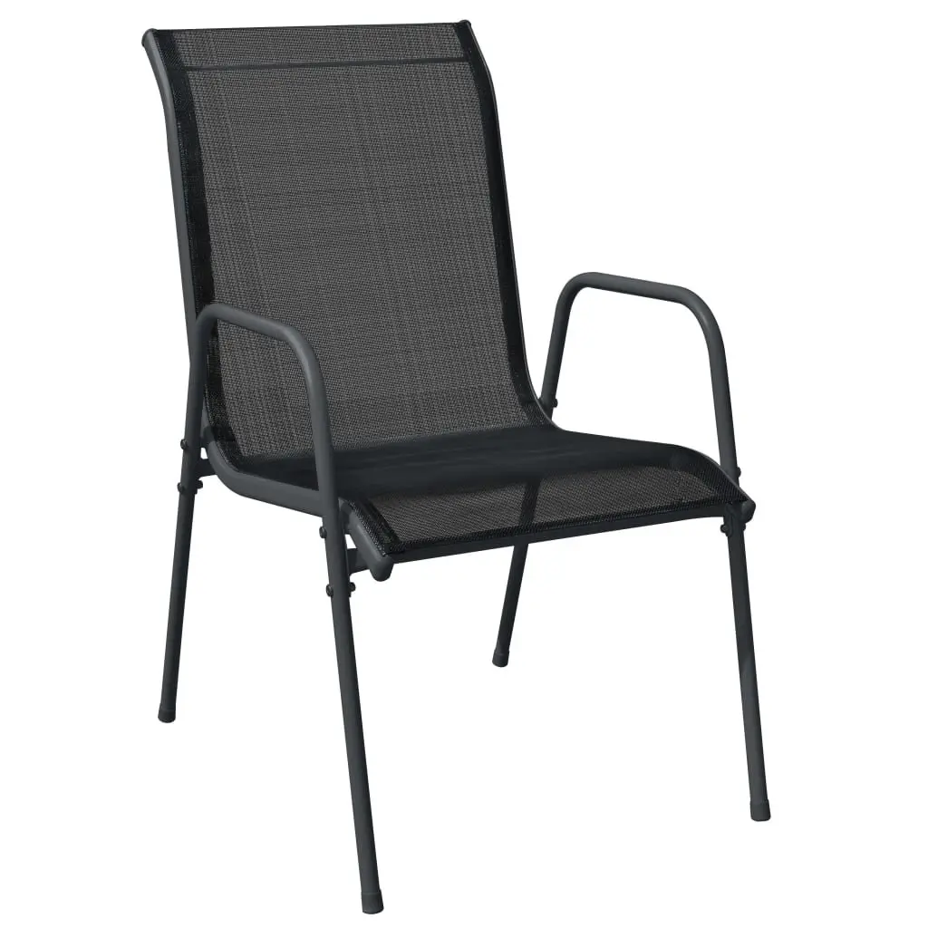 7 Piece Outdoor Dining Set Black Steel Textilene Chairs Tempered Glass Table